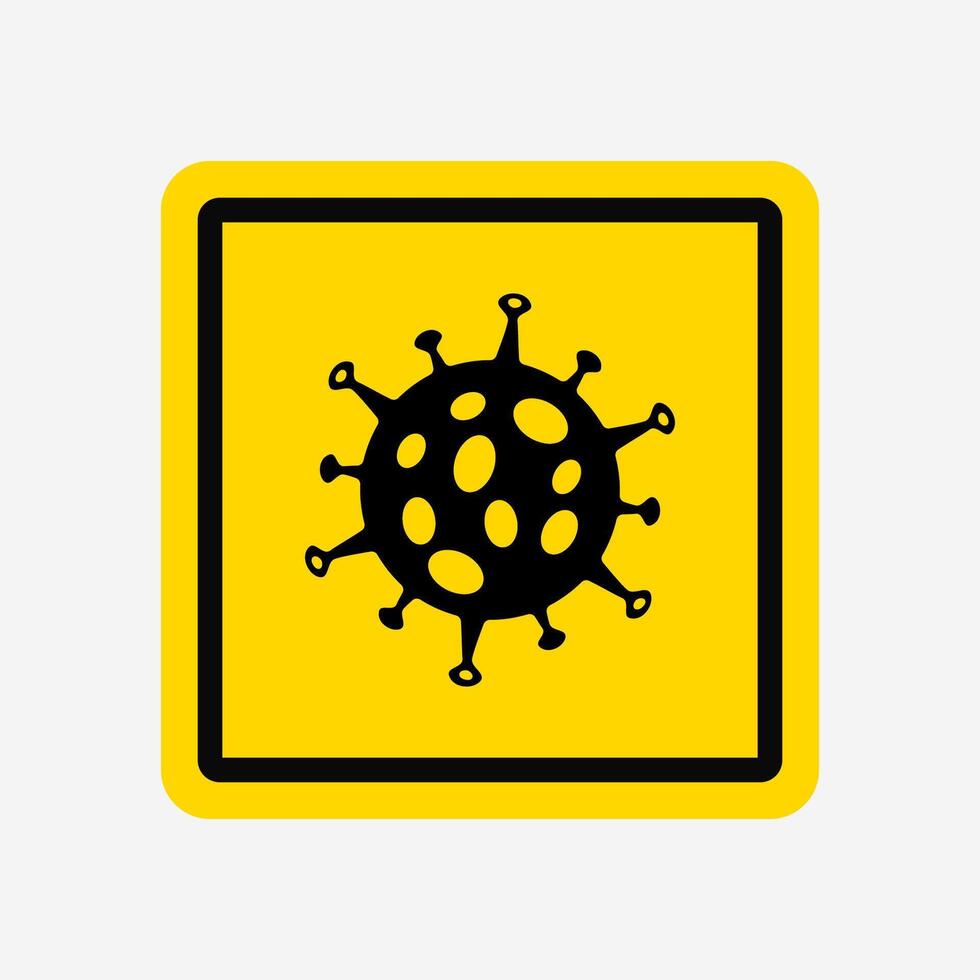 Icon of the possibility of infection with a virus. Danger. Do not enter. Icon sign of the virus on a yellow background with edging. Square sign. illustration on a white, isolated background. vector