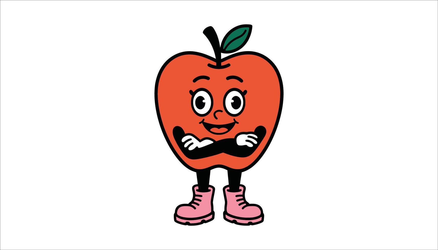 Cute Cartoon Apple Character with Boots and Smile vector