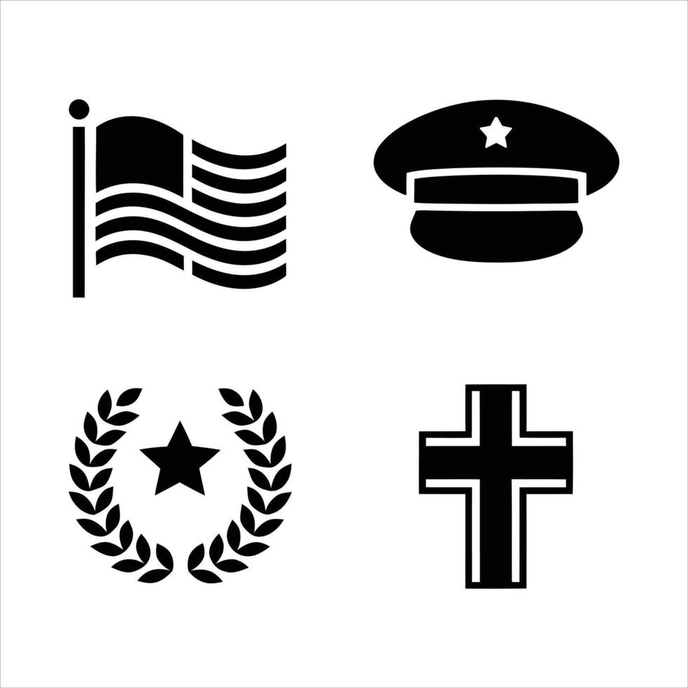 Patriotic Symbols with Flag, Hat, Laurel, and Cross vector