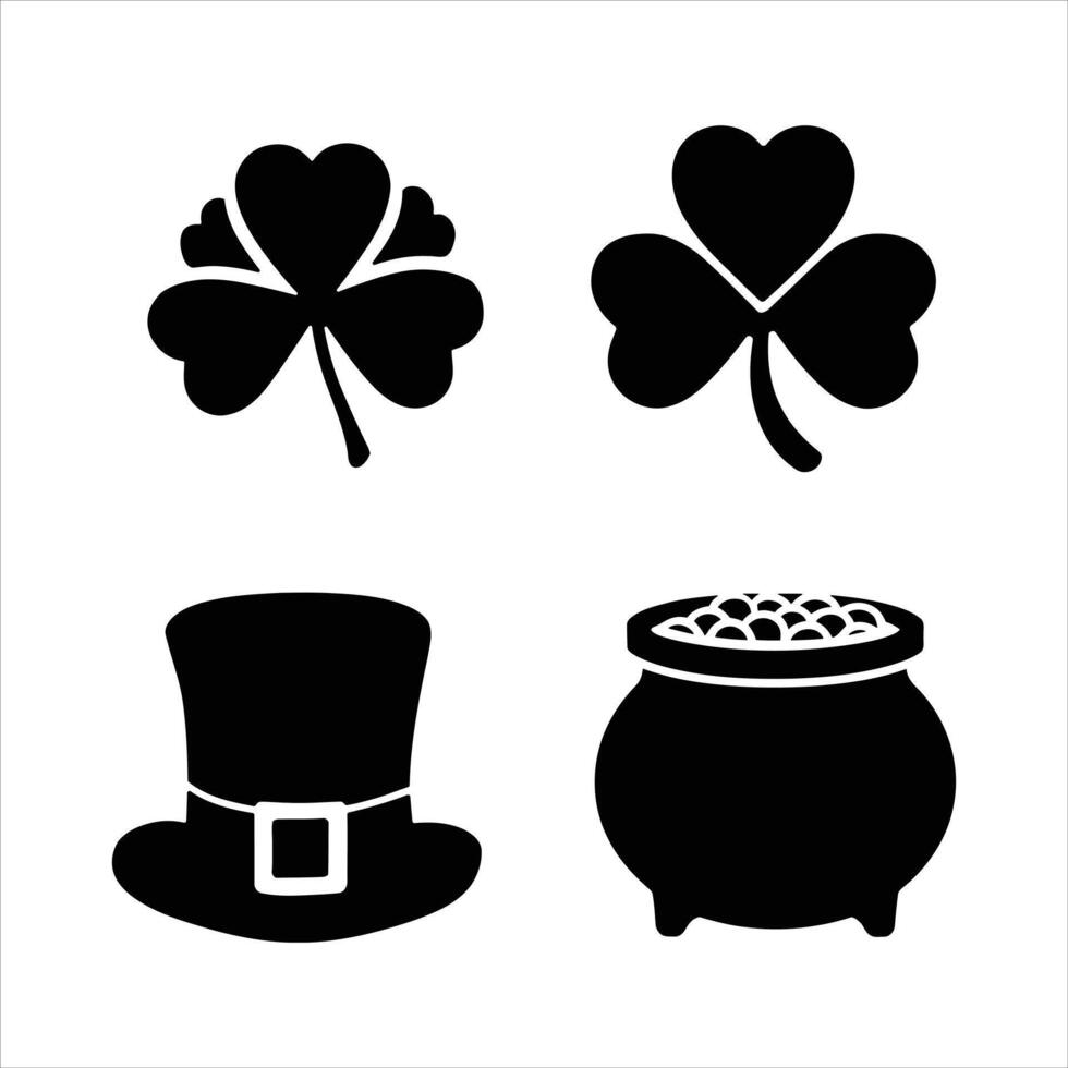 St. Patrick's Day Symbols with Shamrock, Hat, and Pot of Gold vector