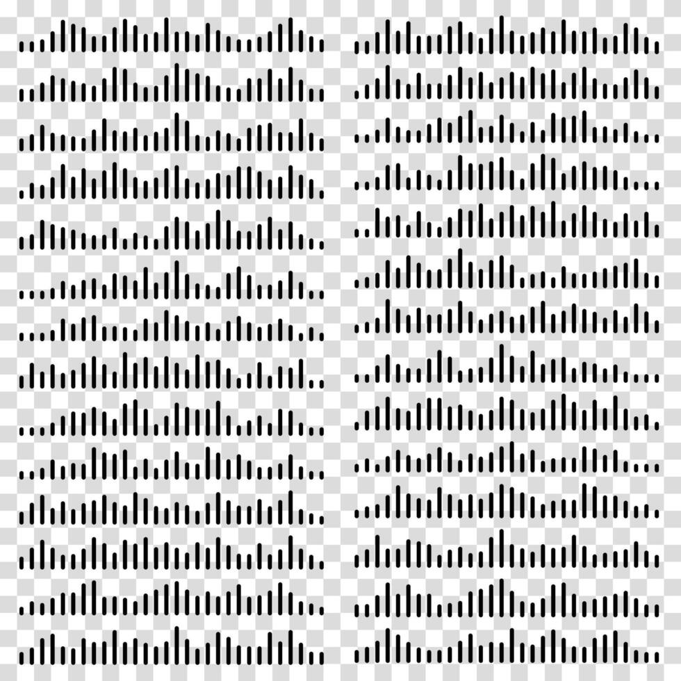 Podcast audio waves and EQ icons set. Voice message and song symbols represented through clean minimal sound graphics for interface or application design vector