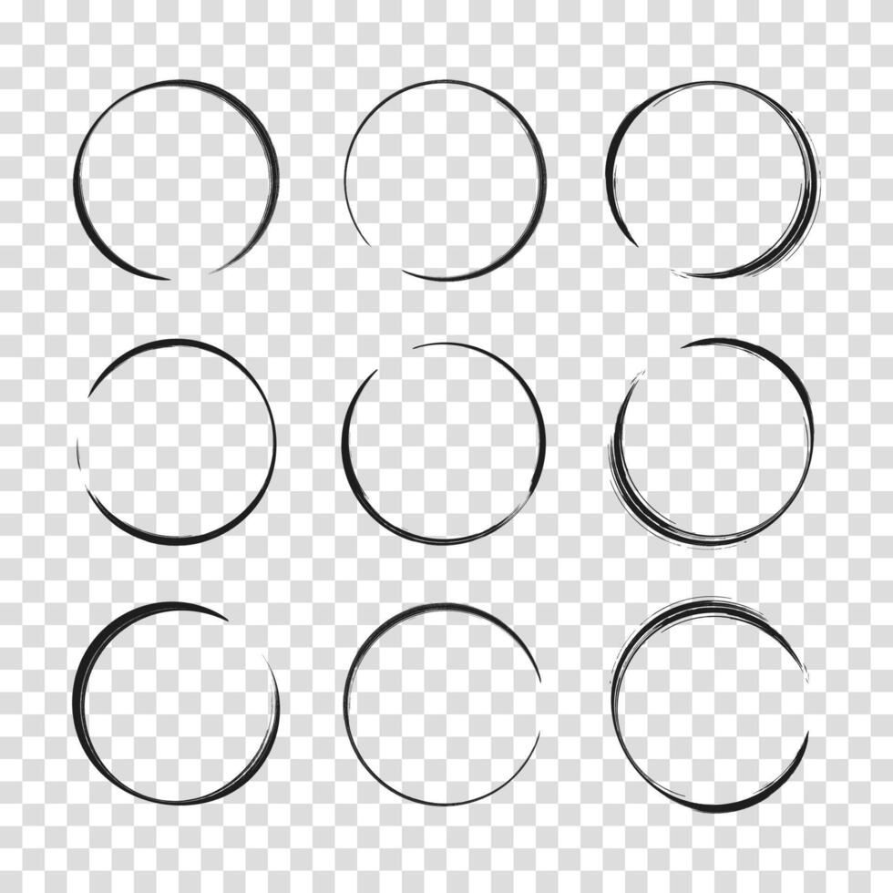 Collection of hand drawn round shapes with sketchy circular lines. Set of marker doodle circles for design elements or abstract frames. Ideal for creative layout or decoration. vector