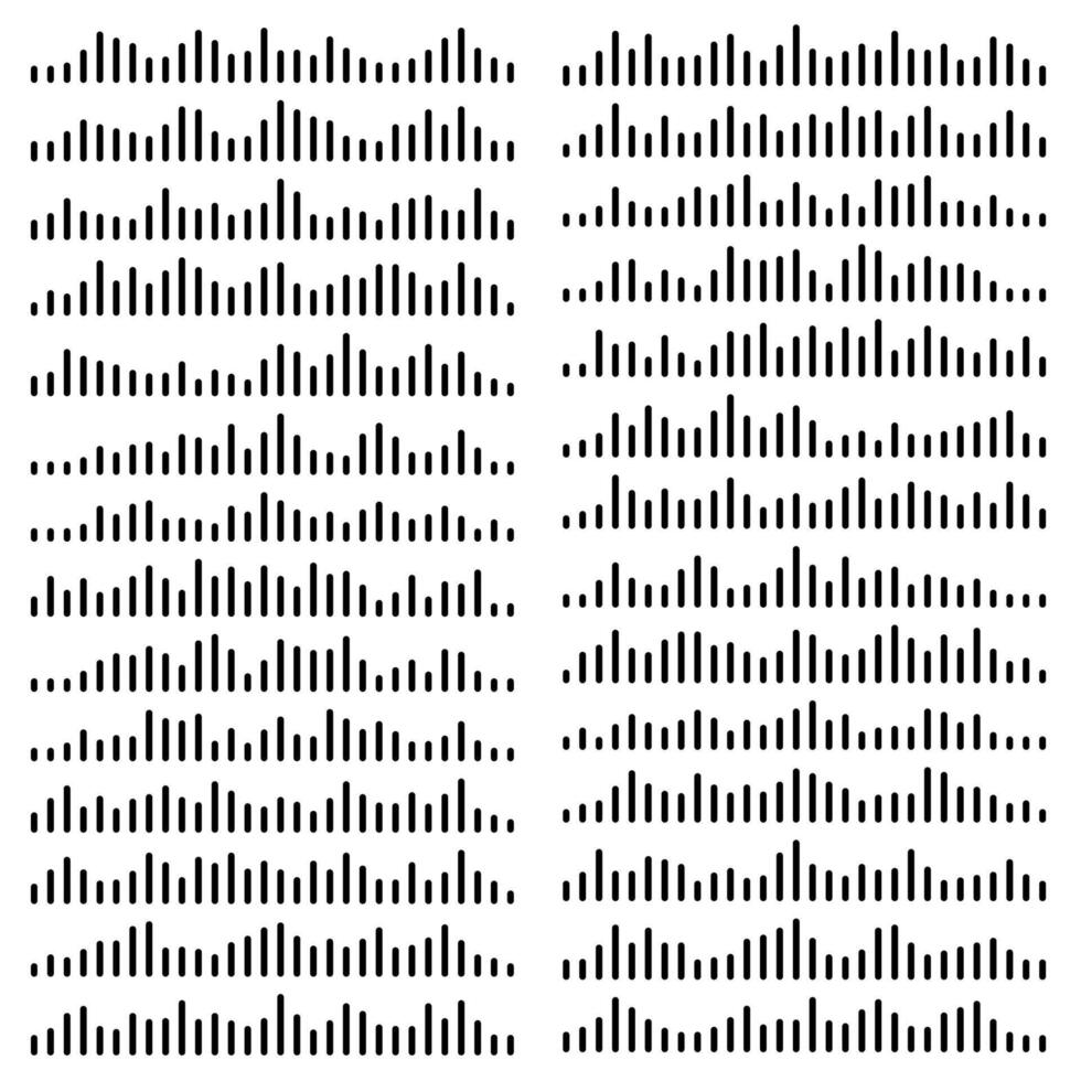 Set of sound waves and EQ icons showing voice message flow. Audio illustration with podcast and song design elements for modern media and music communication tools vector