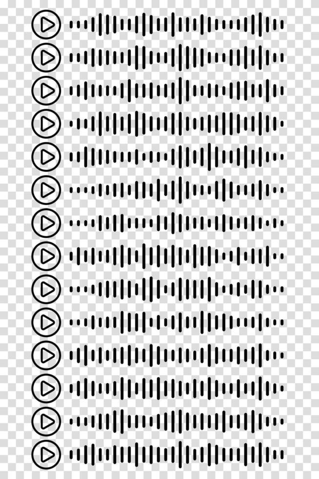 Audio wave illustration including EQ icons and podcast visuals. Symbol set features sound elements for song apps, communication tools and digital voice message systems vector
