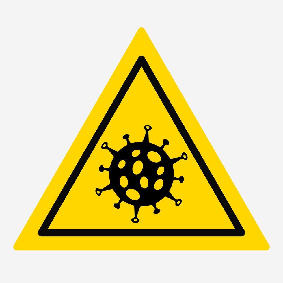 Icon of the possibility of infection with a virus. Danger. Do not enter. Icon sign of the virus on a yellow background with edging. Triangle sign. illustration on a white, isolated background. vector