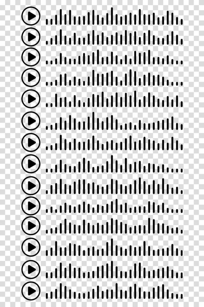 Sound and song themed EQ waves with audio wave icons. A set of podcast symbols representing digital voice message features and music control interfaces vector
