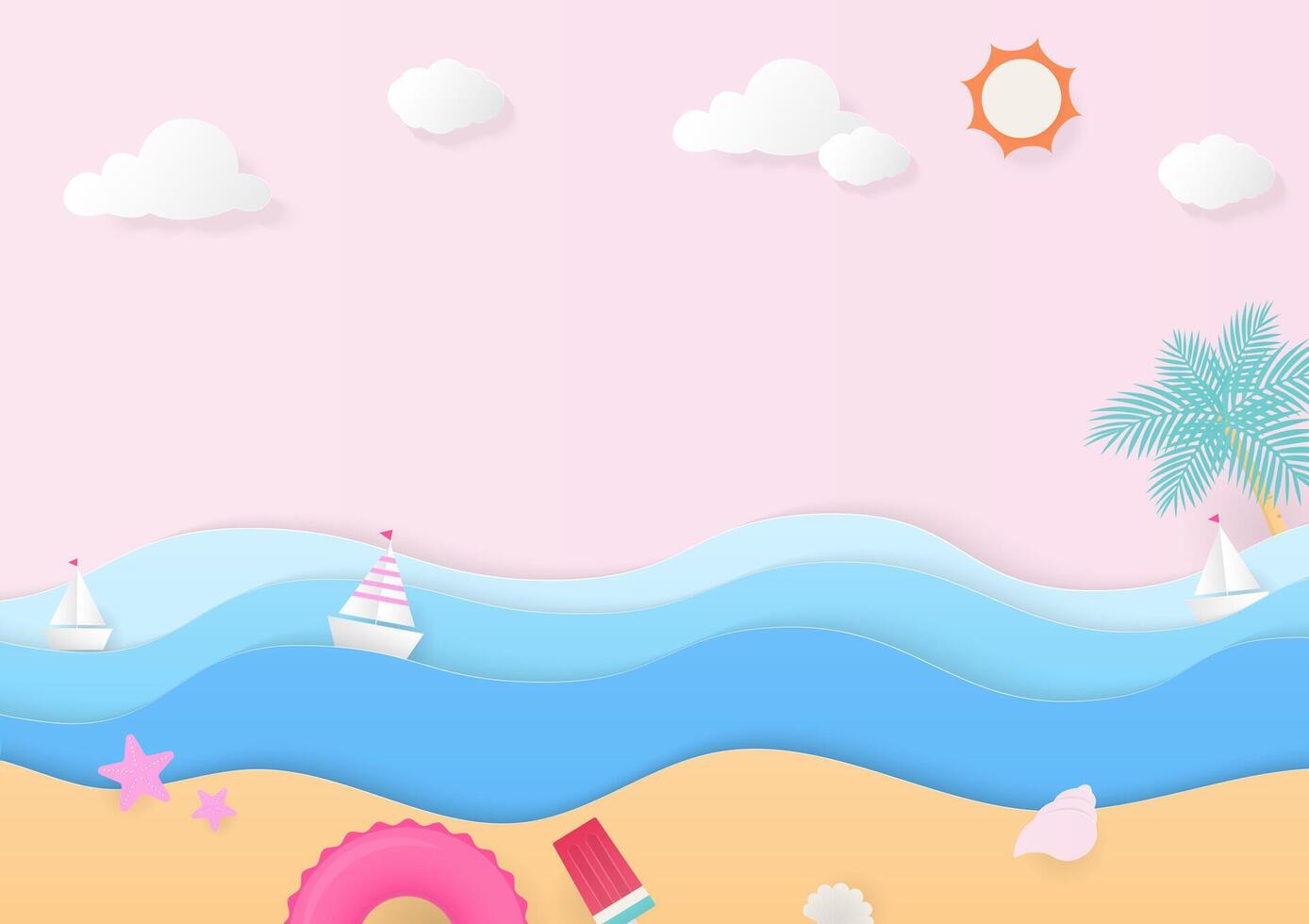 Paper sea waves and sailboat background vector