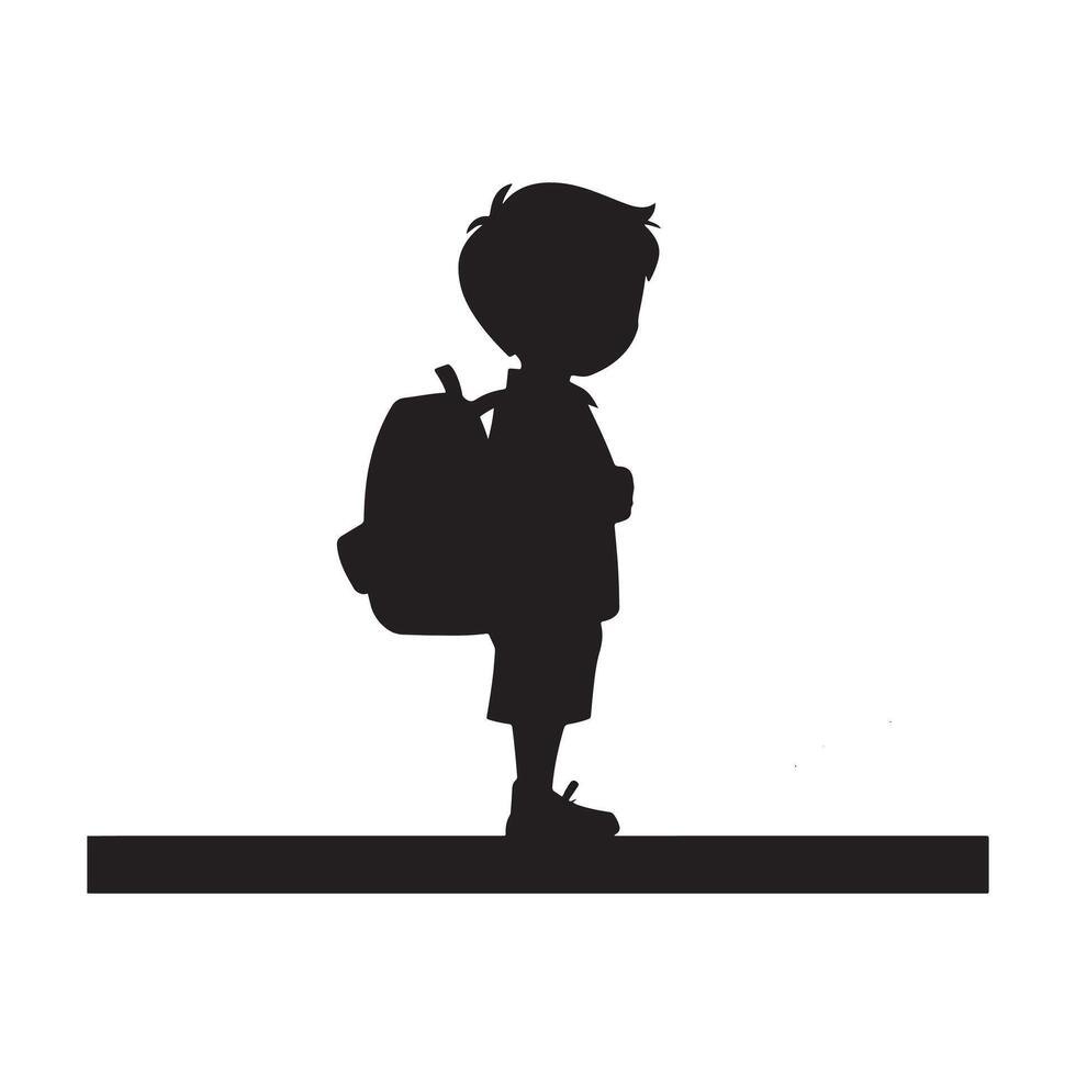 Schoolboy Silhouette, Student Carrying a Backpack Isolated on White vector