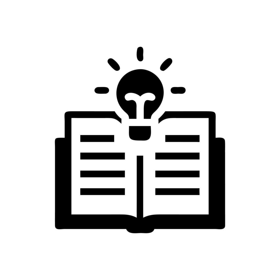 Design an icon featuring an open book with a lightbulb above it. vector