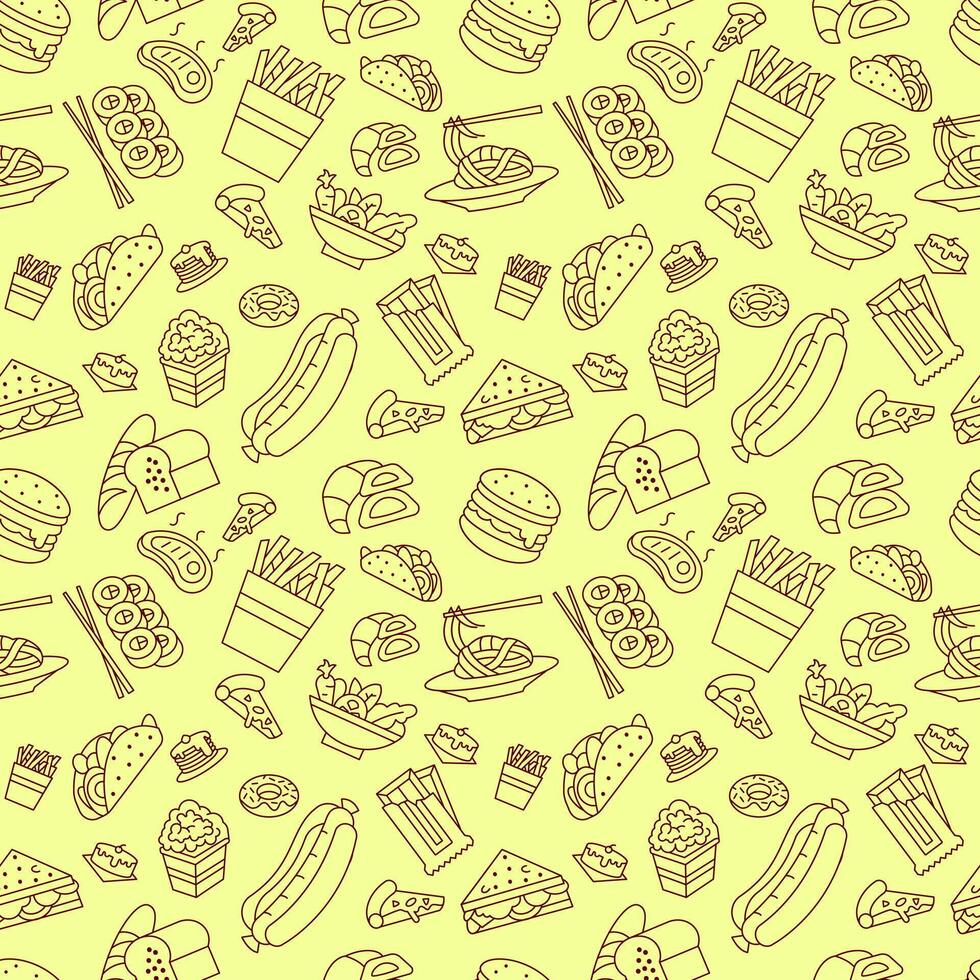 Seamless pattern with food and drink vector