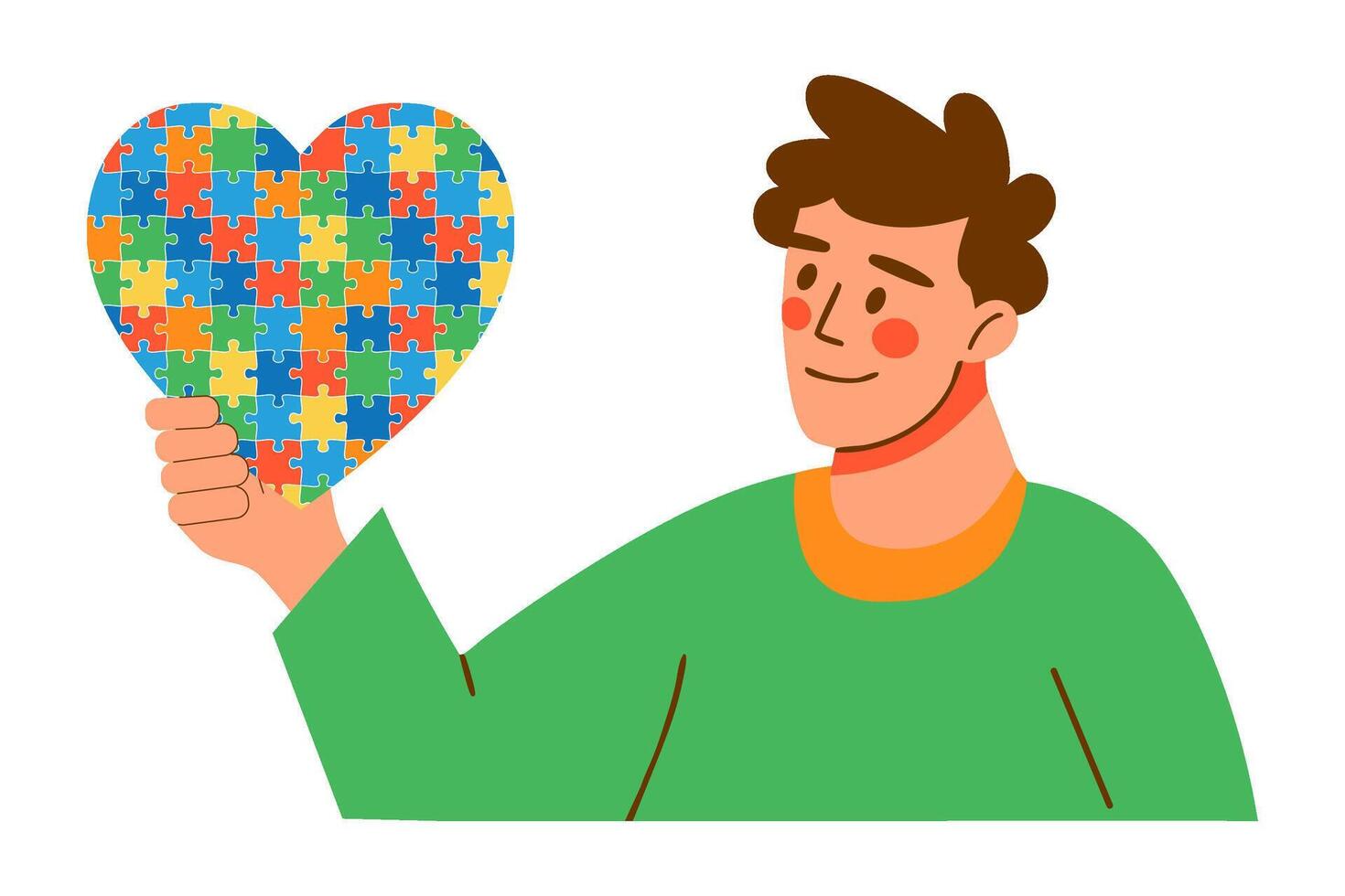 World autism awareness day. Human holds a Heart of autism puzzle. illustration. vector