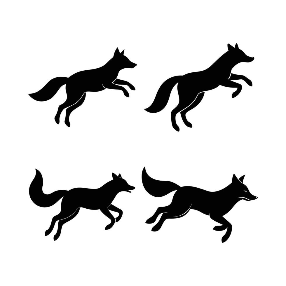 Fox jumping black silhouette, black and white Fox illustration vector