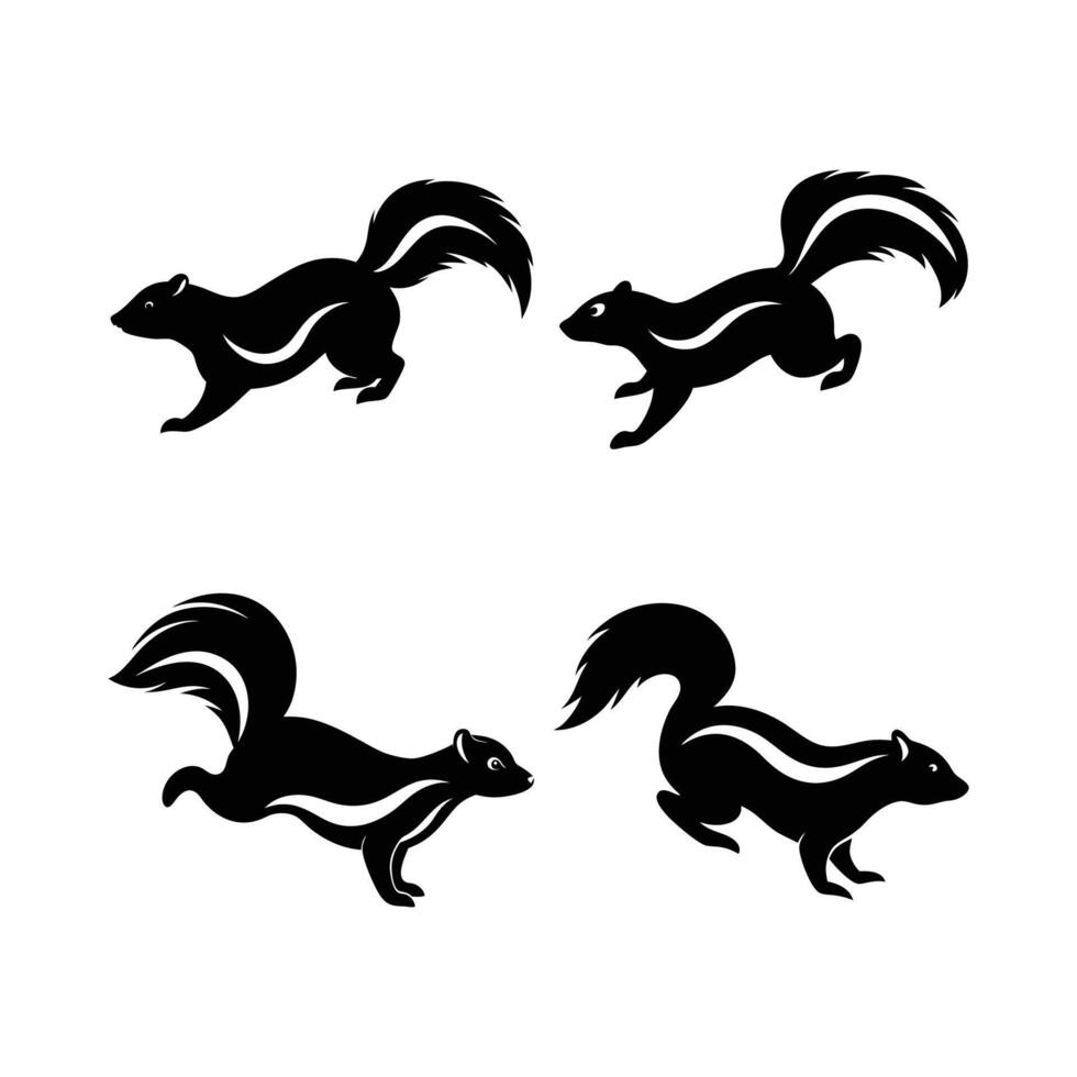 skunk jumping black silhouette, black and white skunk illustration vector