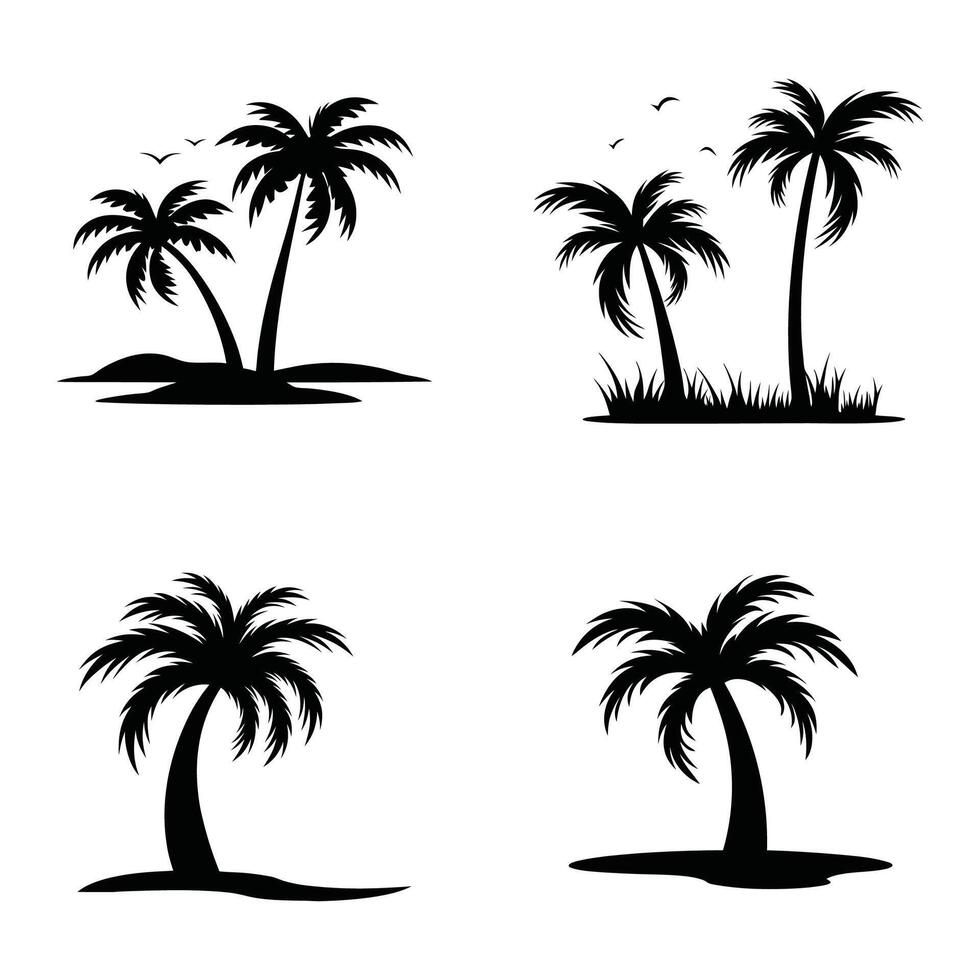 set of palm trees silhouettes on white background vector