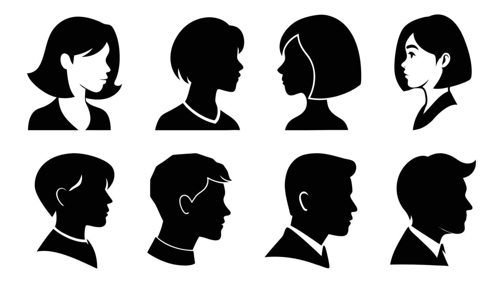 silhouette of man and woman side face, silhouette capturing the stylish side profile of man and woman with elegant hair and unique facial features, isolated on a white background vector