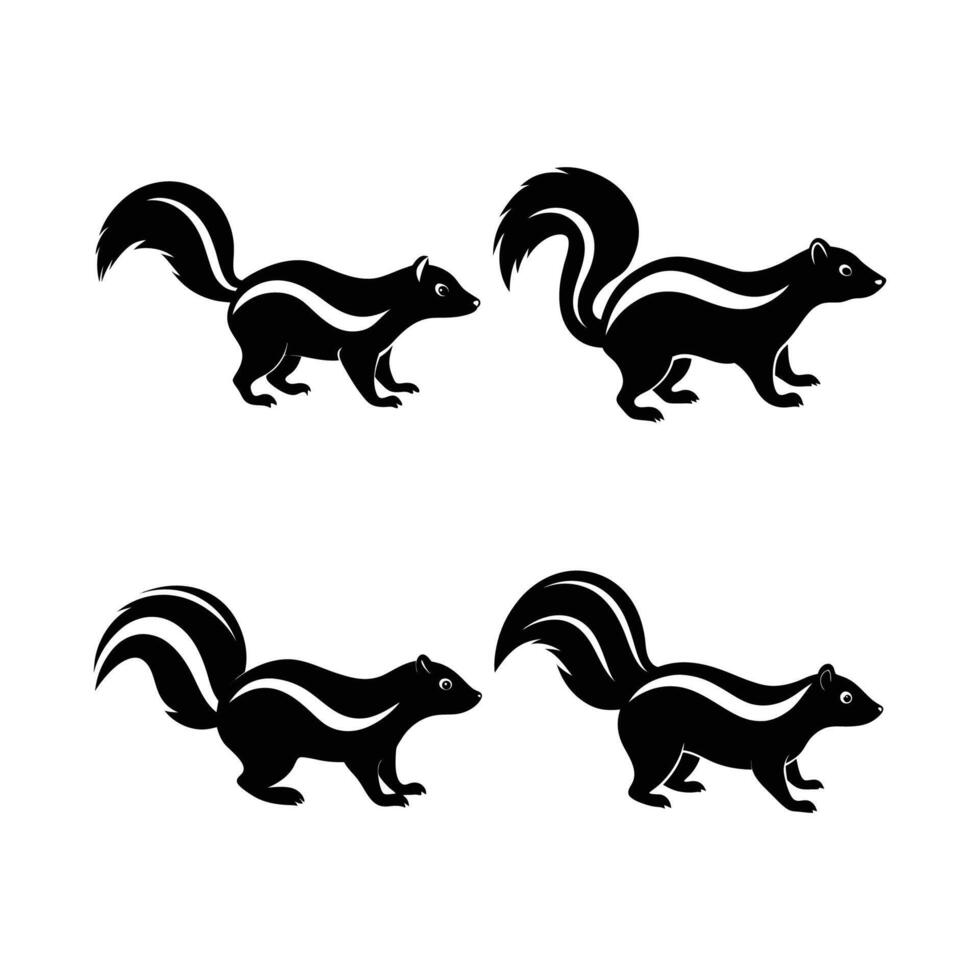 skunk walking black silhouette, black and white skunk illustration vector