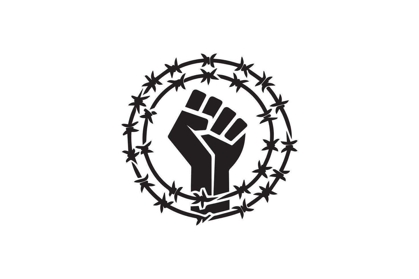 A black and white logo with a fist in the middle vector