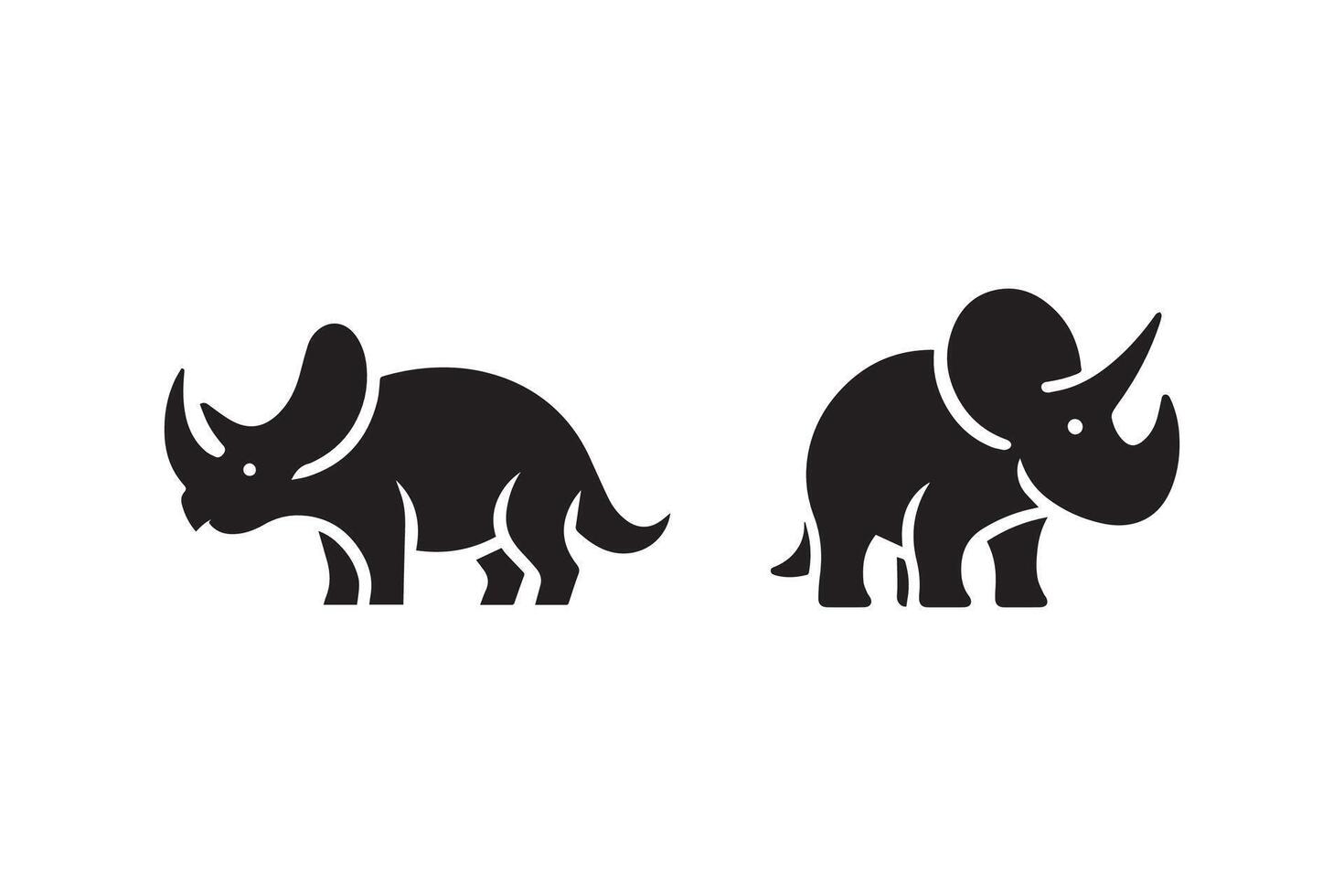 Two rhinos are shown in black and white vector