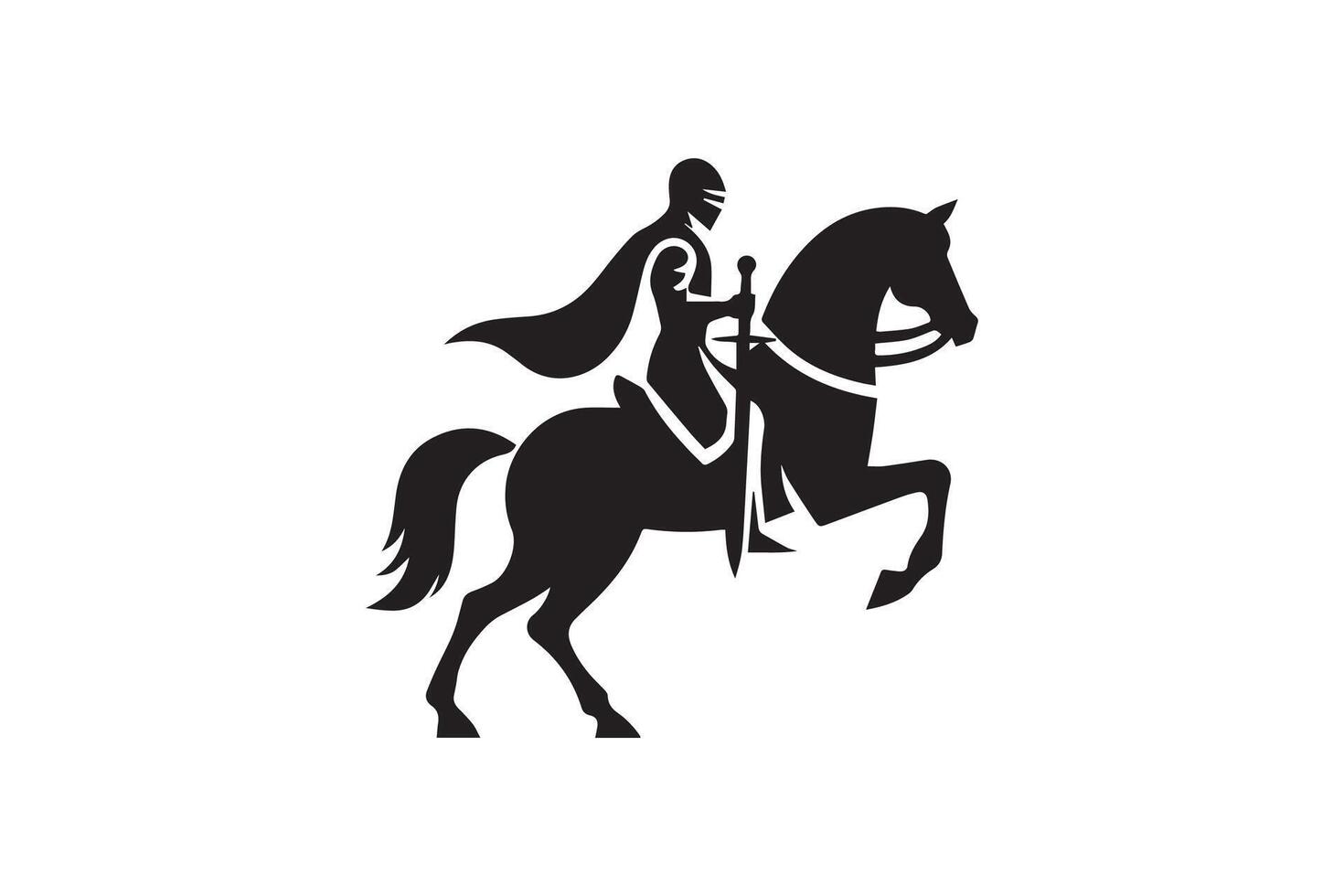 A black and white silhouette of a knight on a horse vector
