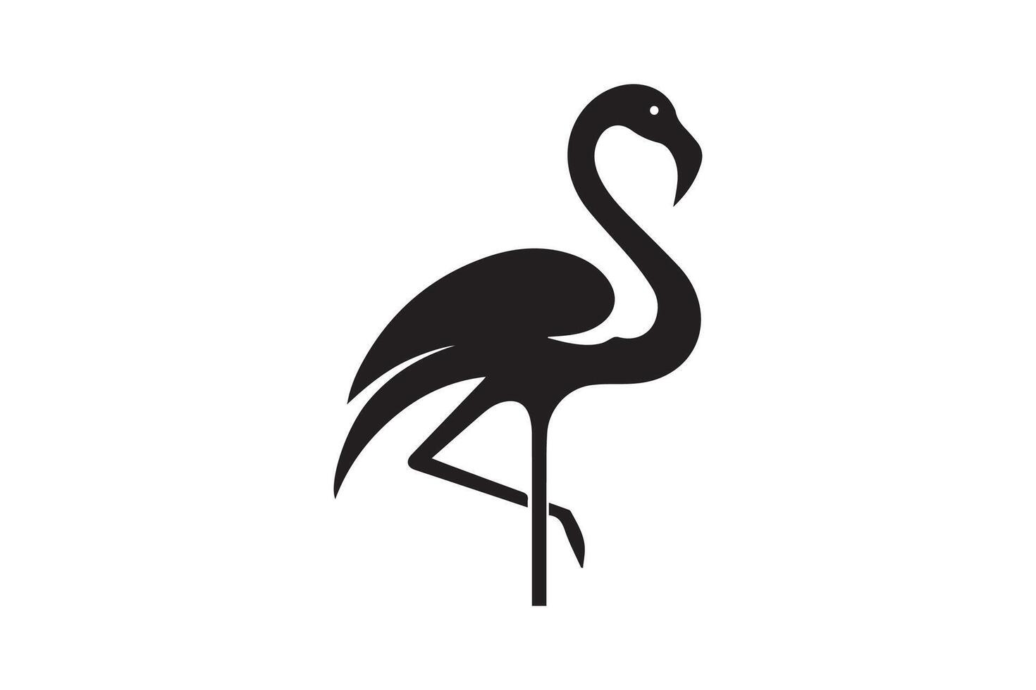 A black and white silhouette of a flamingo vector