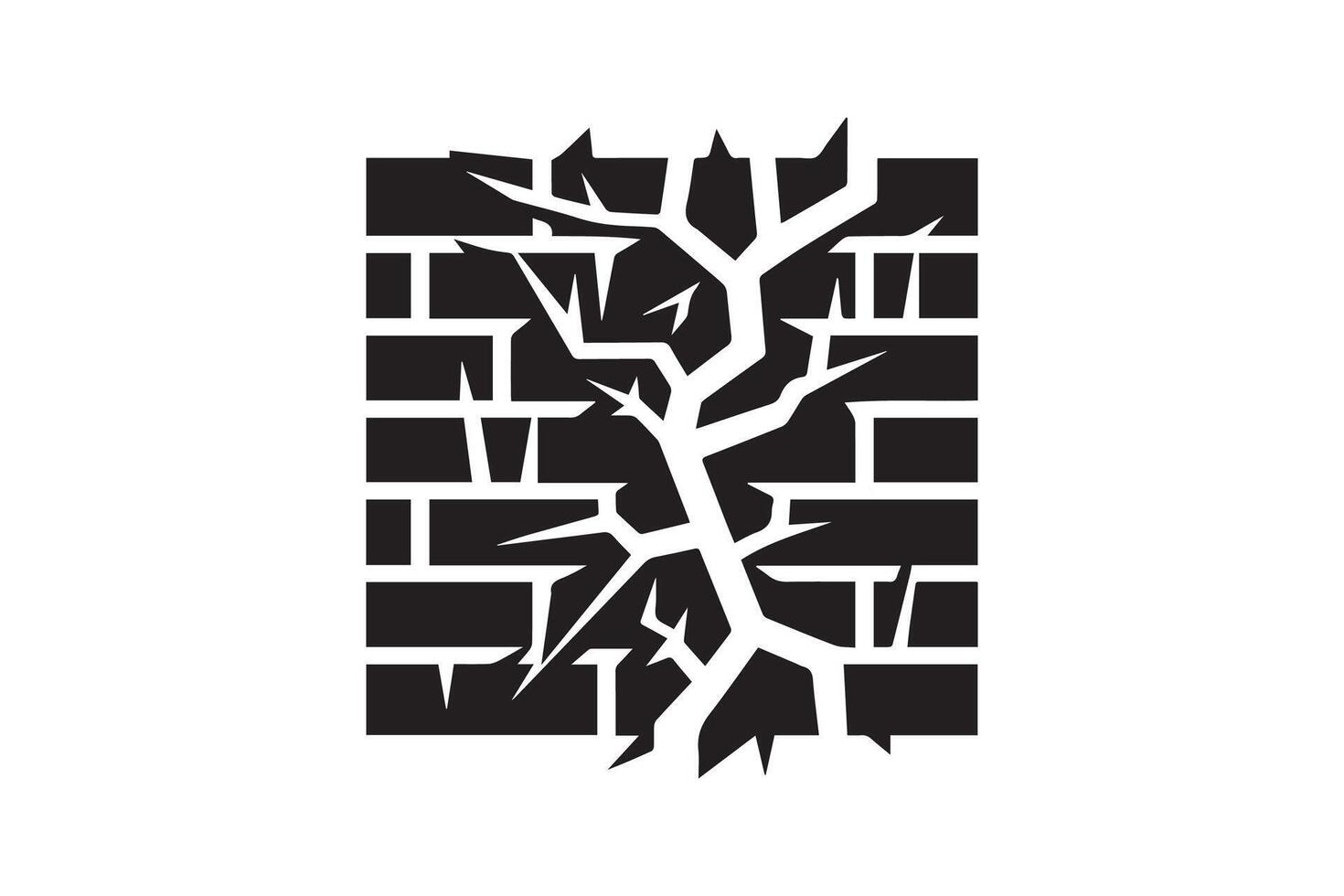 A black and white image of a brick wall with a tree growing out of it vector