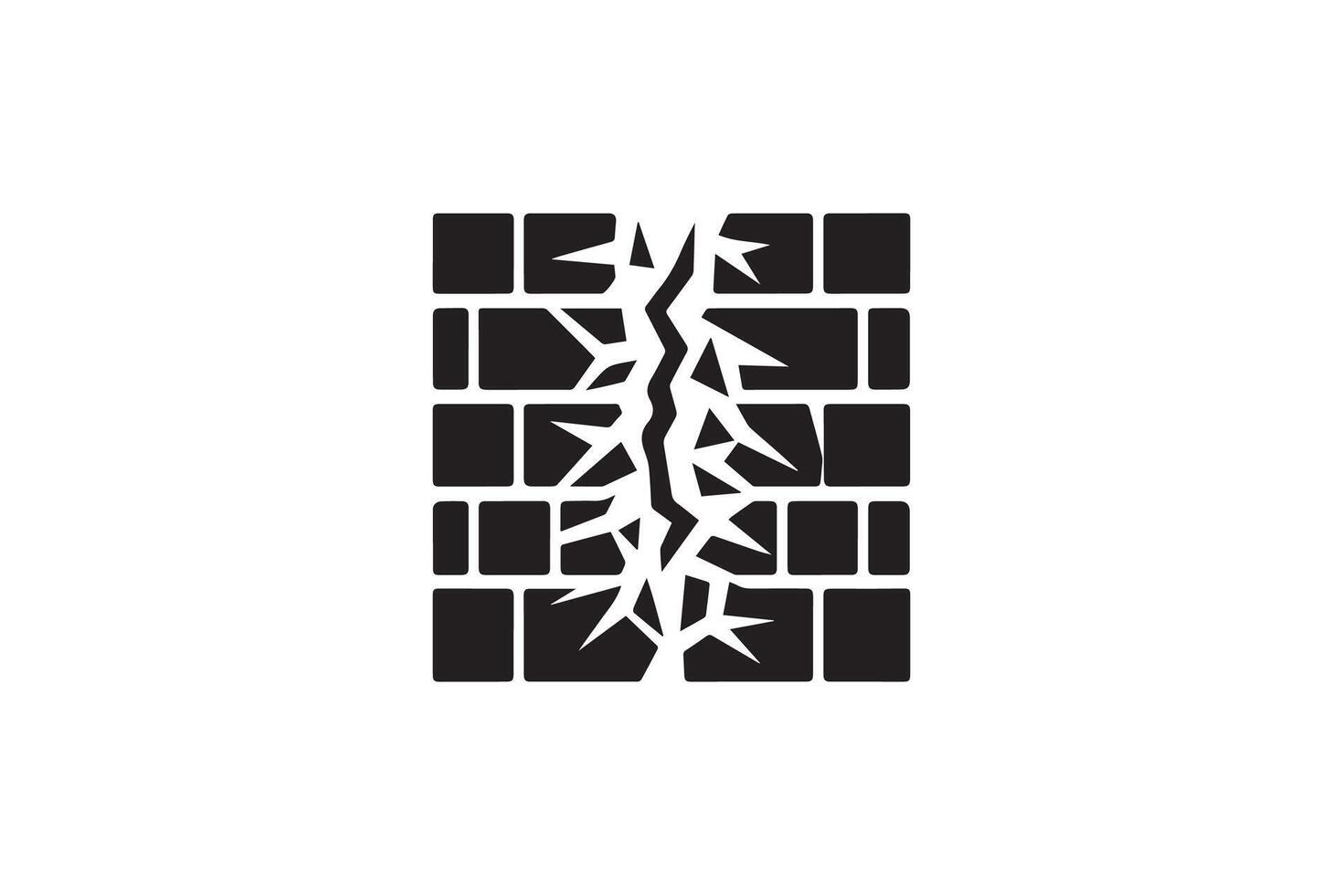 A black and white logo of a brick wall with a crack in it vector