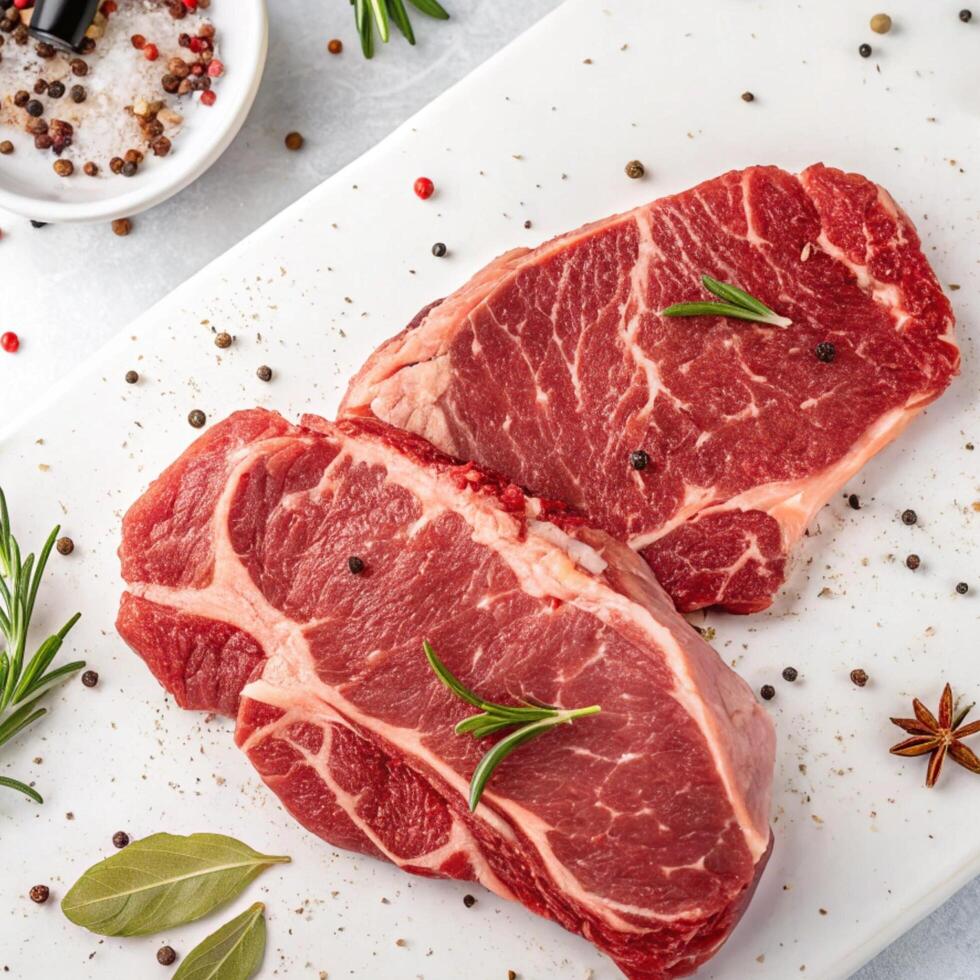 Two Steaks on a Cutting Board with Spices photo