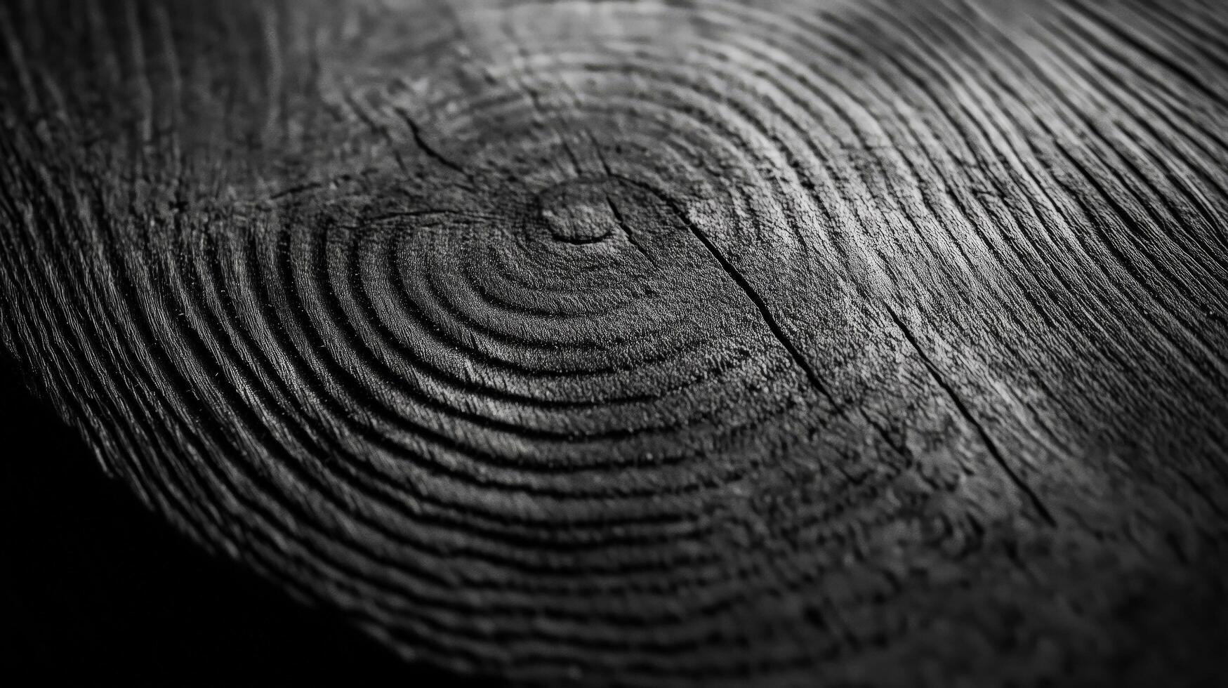A detailed macro view of black wood rings with visible growth patterns, showcasing organic textures and natural aging photo