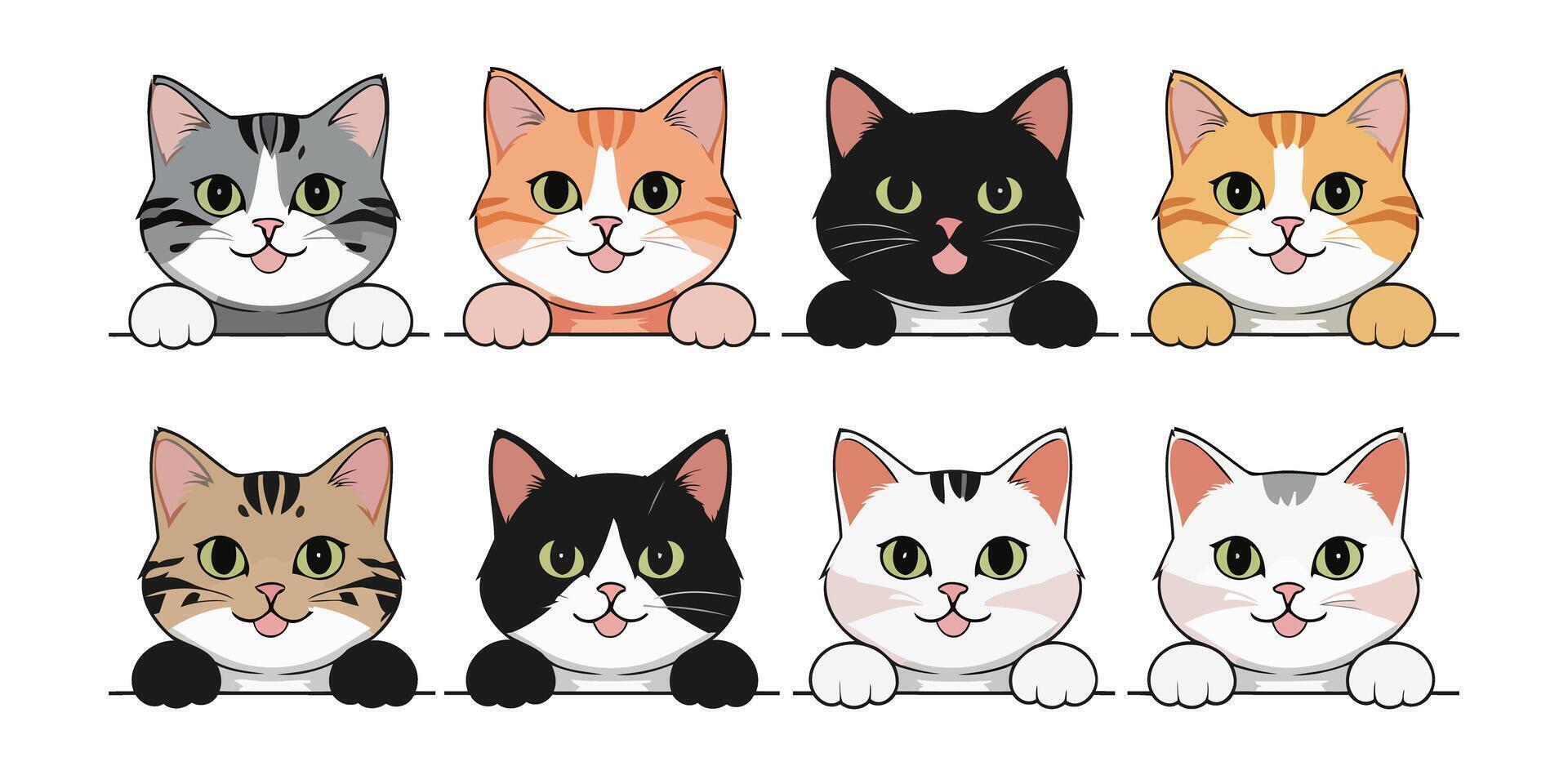 Smiling Cartoon Kittens with Various Breeds and Colorful Coats vector