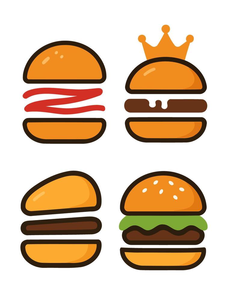 Creative Fast Food Burger Logo Illustrations with Fun Details and Crown vector