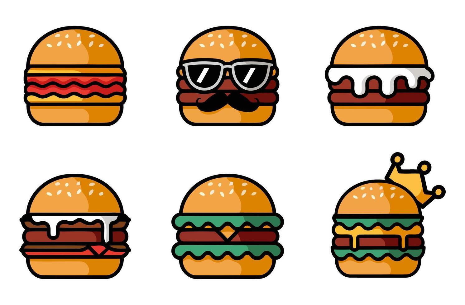 Creative Burger Illustrations with Various Toppings and Accessories vector