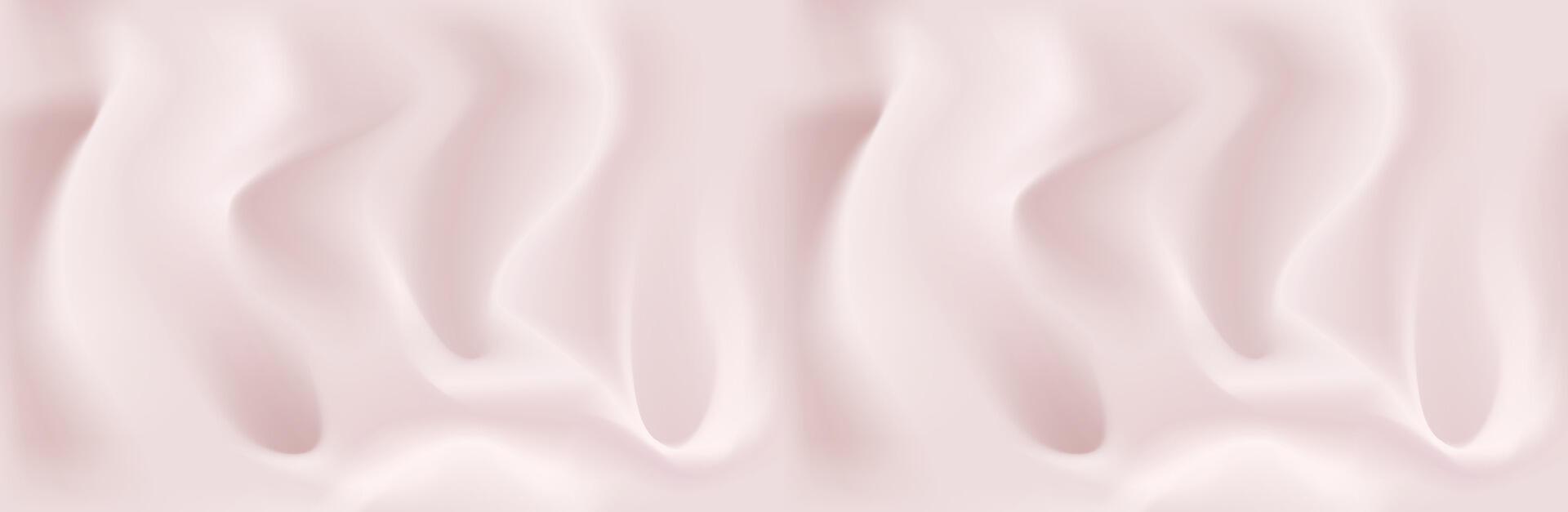 Soft folds of silk with holes seamless horizontal border. Beautiful pink texture of fabric against a background of smooth folds. Realistic illustration design. vector