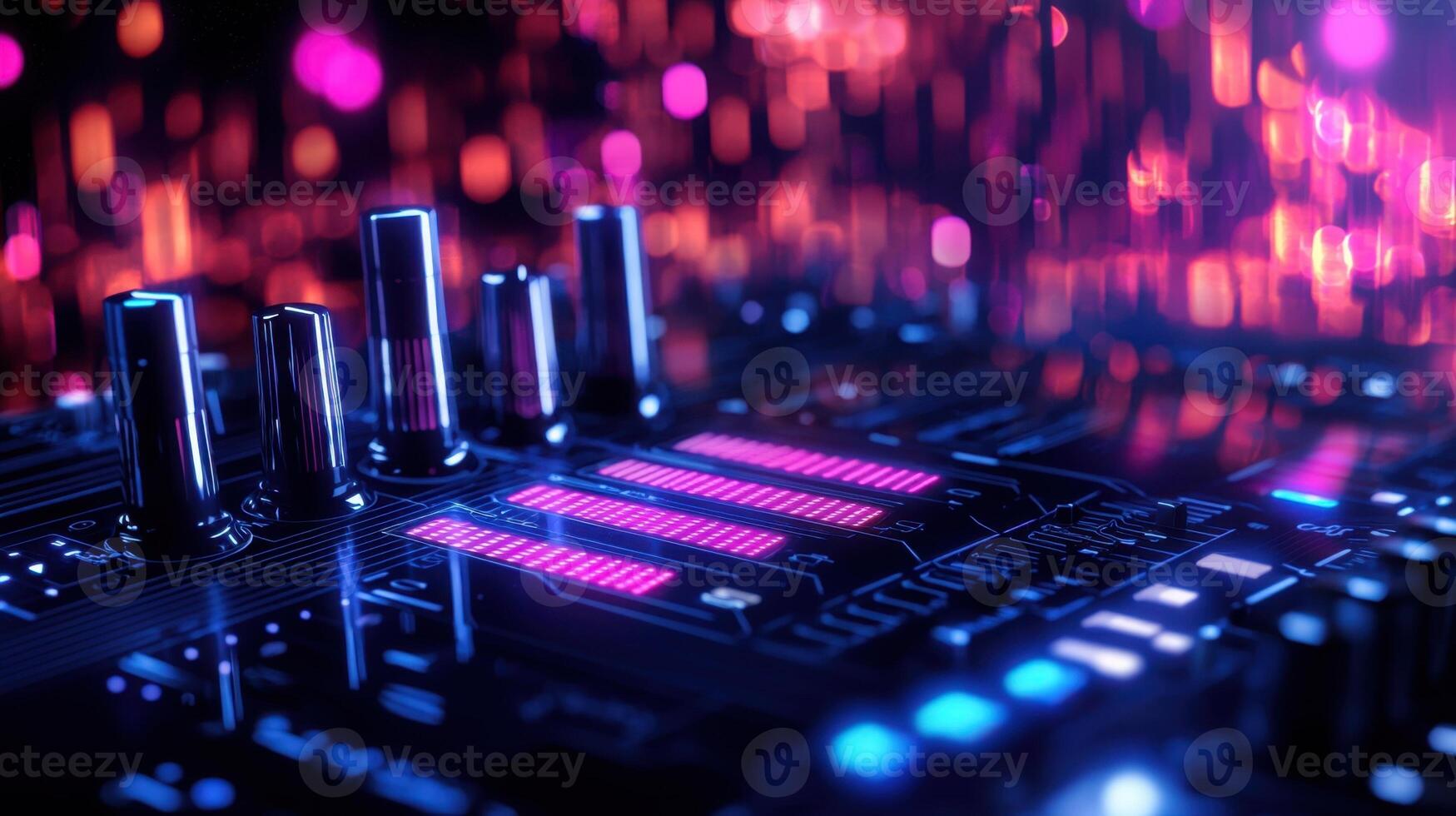 Complex golden data streams are flowing and processing on board, creating a stunning visualization of technological advancement Digital sound, wave, audio, equalizer, music, with copy space photo