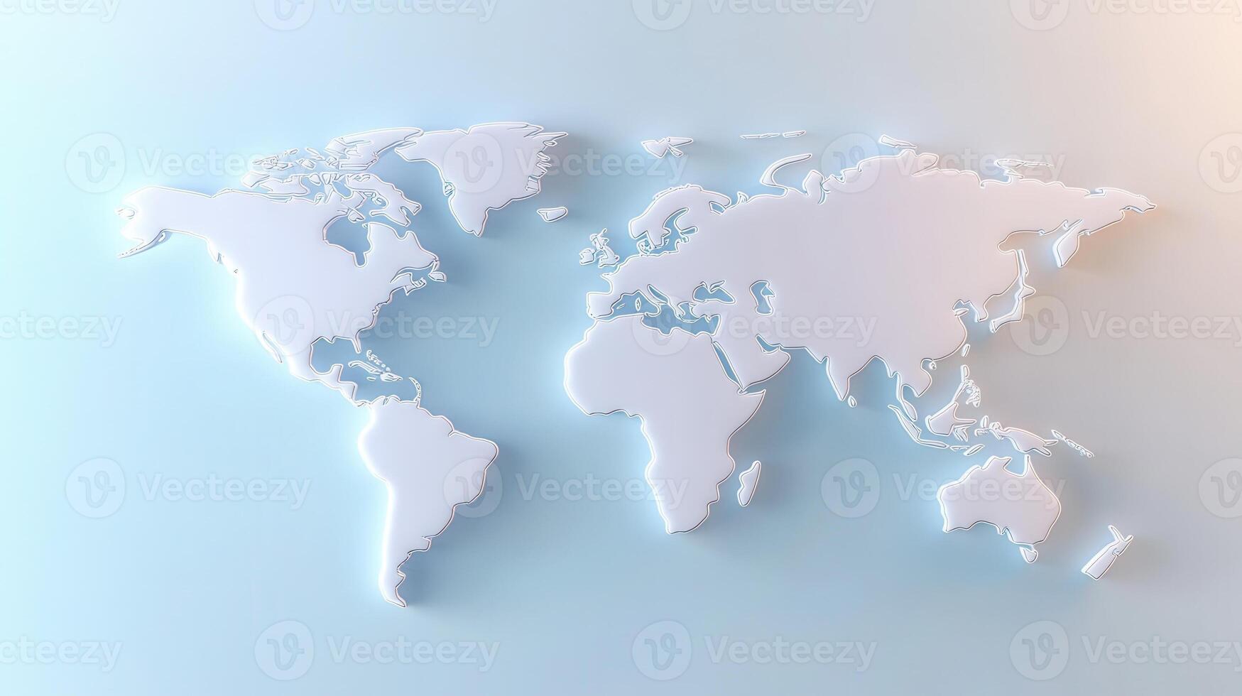 Embossed white world map rendering floating on light blue wavy highlighting surface, global geographic contours with contemporary design aesthetic photo
