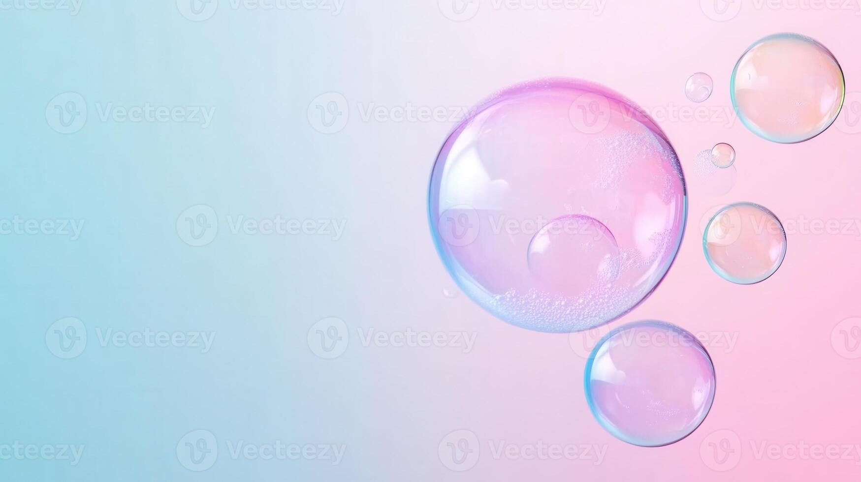 Soap bubbles floating on a a gradient background, colorful creating dreamy and playful atmosphere photo