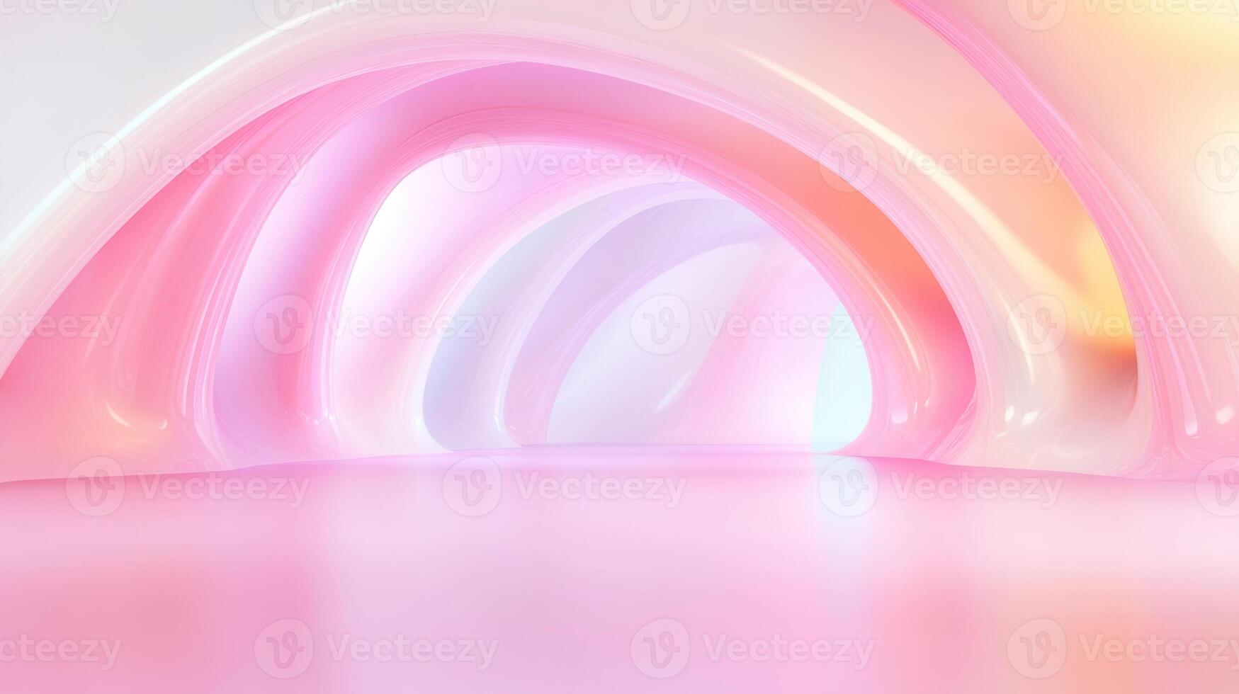 Creating a surreal and futuristic abstract pink arches form an atmosphere, room filled with vibrant colors and smooth, glossy surfaces photo