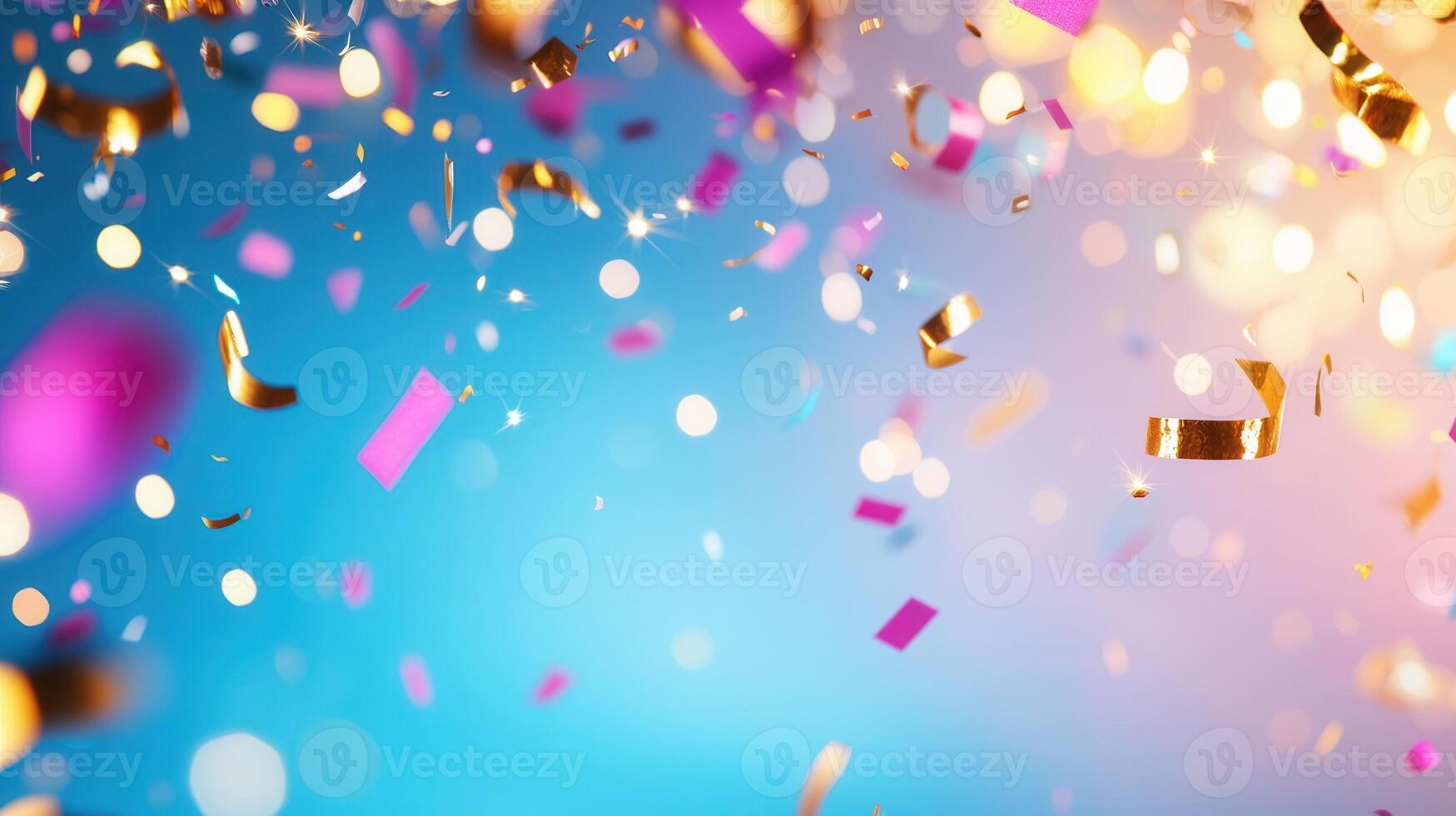 Colorful balloons floating amidst creating confetti against a blurred, vibrant background, falling a celebratory atmosphere photo