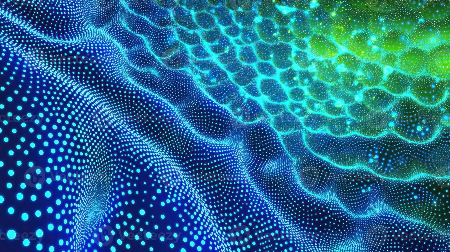 Computer generated image featuring a dynamic surface of blue and green particles gently moving waving and in an elegant, modern design background photo