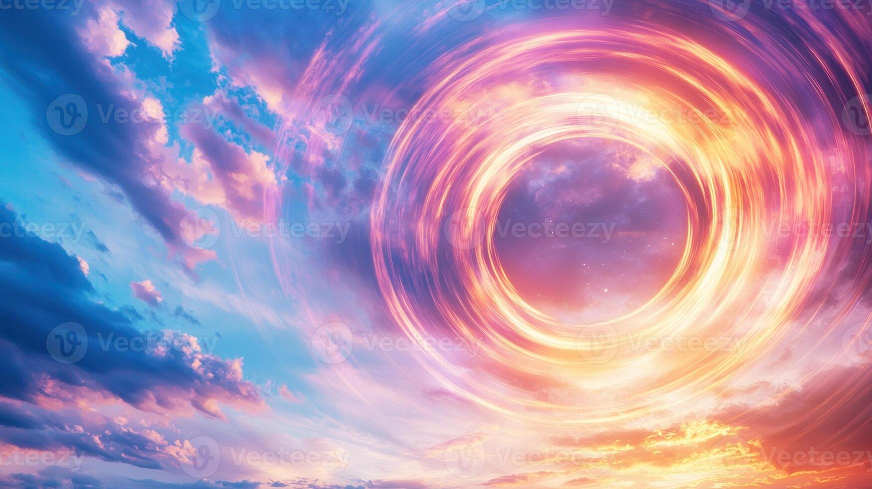Mesmerizing a effect created by swirling clouds wormhole in vibrant sunset sky evokes mystery and wonder photo