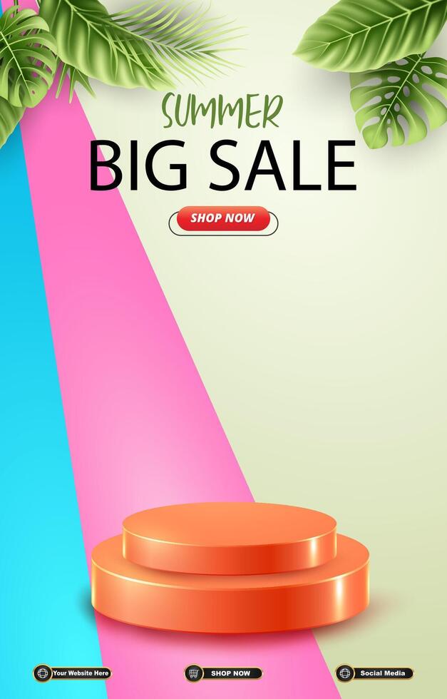 summer big sale template banner with blank space 3d podium with abstract gradient background design vector