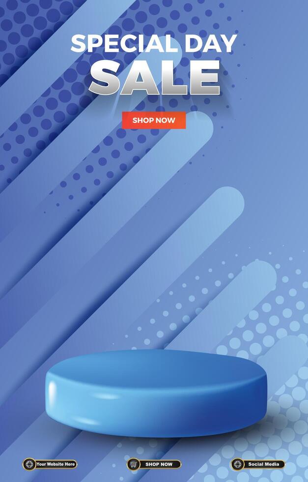 special discount sale template banner with blank space 3d podium with blue abstract gradient background design vector