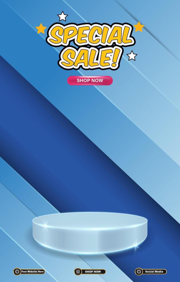 special discount sale template with 3d podium with blue abstract gradient background vector