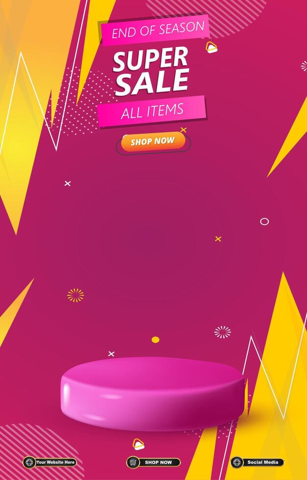 super sale discount template banner with 3d podium for product sale with purple background design vector