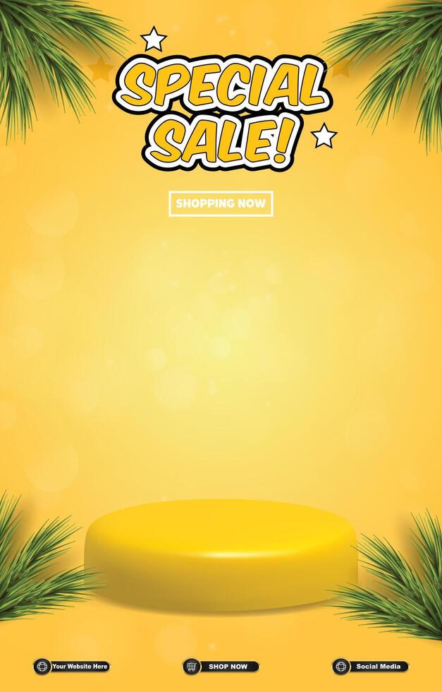 special discount sale banner with blank space 3d podium with yellow abstract gradient background design vector