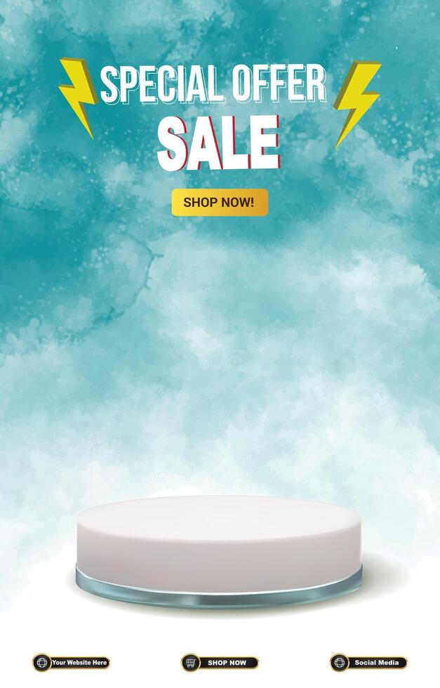 special offer sale discount template banner with 3d podium for product sale with blue background design vector