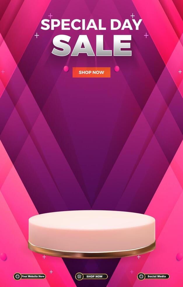 special sale template banner with blank space 3d podium with purple abstract gradient background design vector