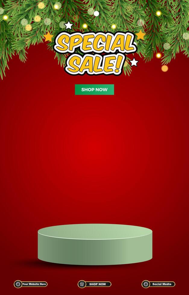 special sale discount template banner with 3d podium for product sale with red background design vector