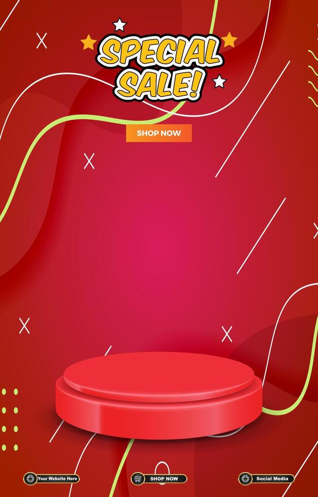 special sale with discount 3d podium for product sale with abstract red background vector