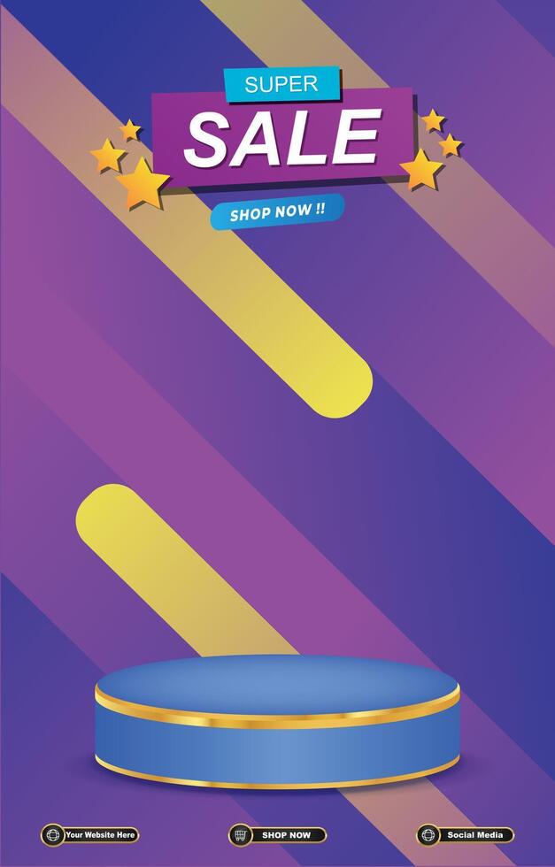 super sale template banner with blank space 3d podium for social media post with abstract gradient purple background design vector