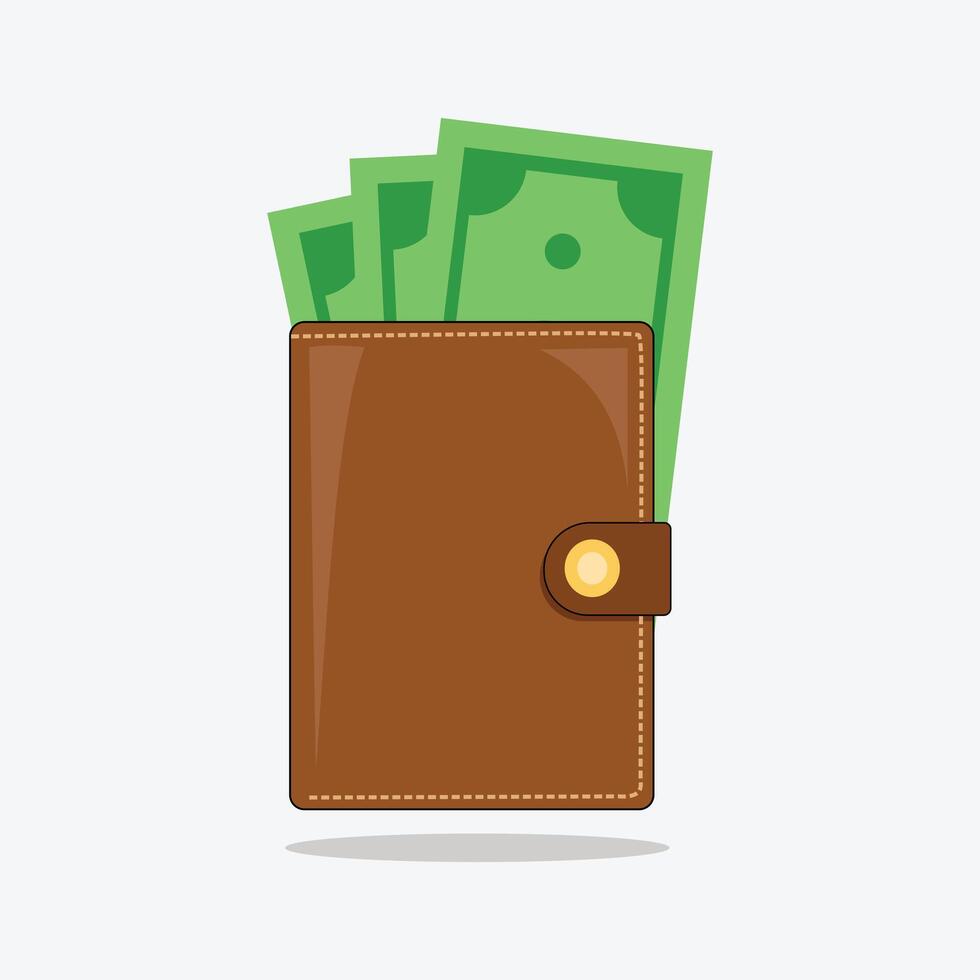 brown colour Wallet with cash illustration design with white background vector